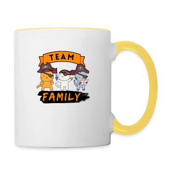 équipe famille chat pirate chien sport schildmaid - Mug contrasté - blanc/jaune - Droite