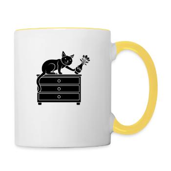 Freche Katze stößt Blumenvase - Tasse zweifarbig - Weiß/Gelb - Rechts