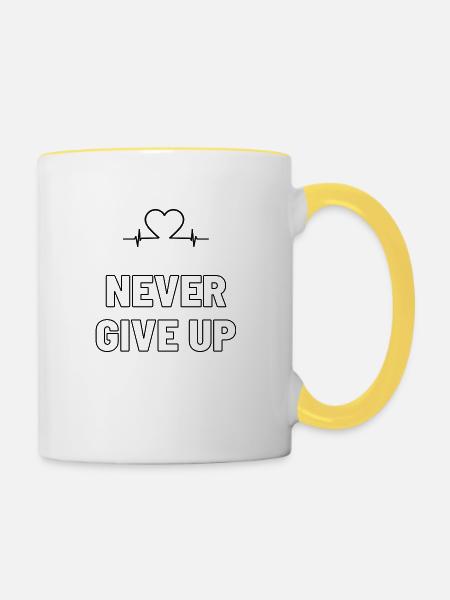 Never Give UP - Tasse zweifarbig - Weiß/Gelb