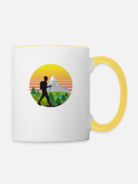Wandern Landschaft Sonne Berge - Tasse zweifarbig - Weiß/Gelb
