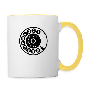 Wählscheibe Vintage Telefon anrufen Retro Technik - Tasse zweifarbig - Weiß/Gelb - Rechts
