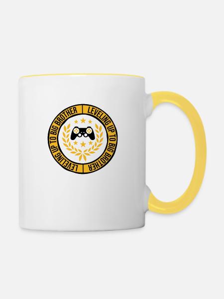 Leveling up big brother - Tasse zweifarbig - Weiß/Gelb
