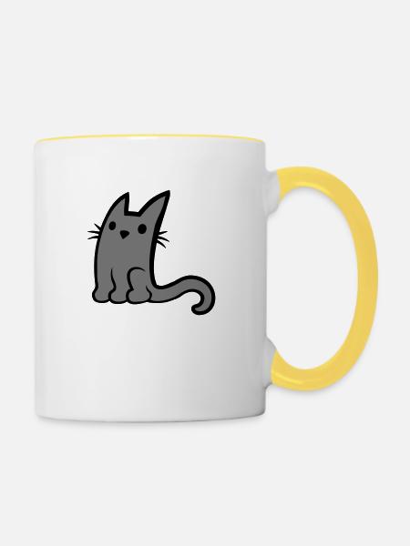 Süße kleine graue Katze - Tasse zweifarbig - Weiß/Gelb