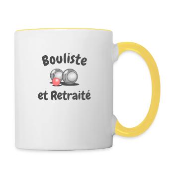 bouliste et retraité que demander de plus - Mug contrasté - blanc/jaune - Droite