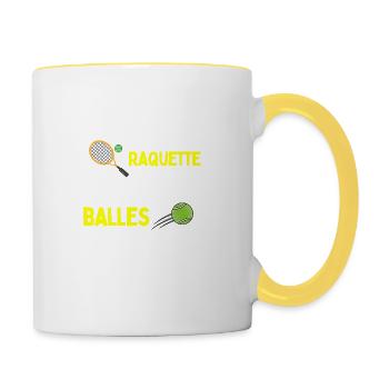 Raquette tennis- Idee de cadeau pour fan de tennis - Mug contrasté - blanc/jaune - Droite