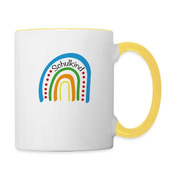 Schulkind Regenbogen blau - Tasse zweifarbig - Weiß/Gelb - Rechts
