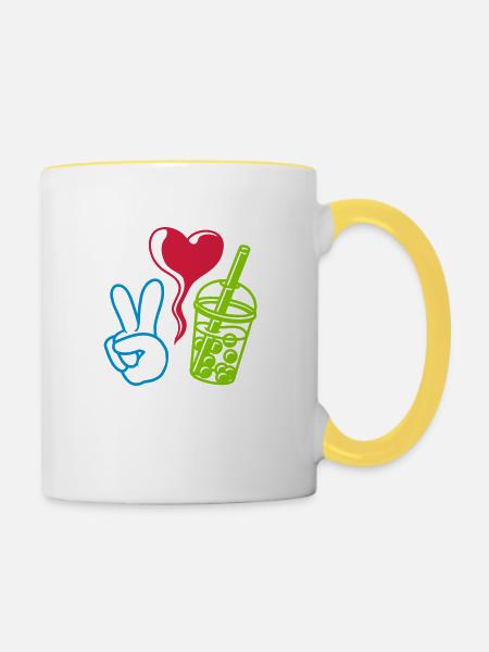 Love Peace Bubble Tea - Tasse zweifarbig - Weiß/Gelb