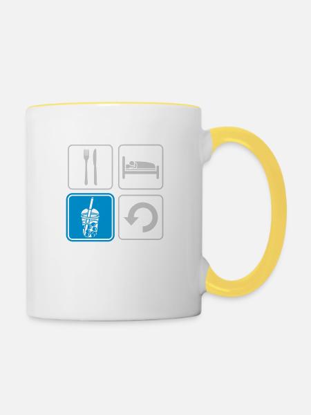 Boba Tea Repeat täglich - Tasse zweifarbig - Weiß/Gelb