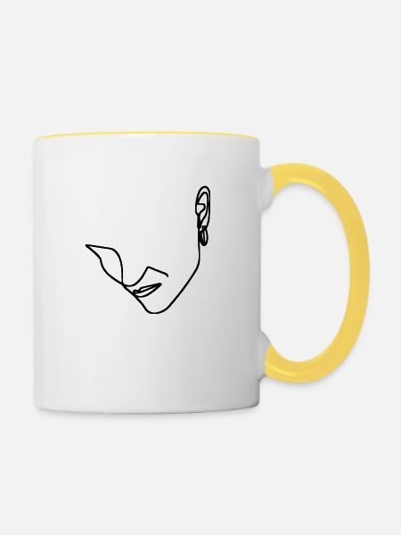 Frauen Linienkunst - Tasse zweifarbig - Weiß/Gelb