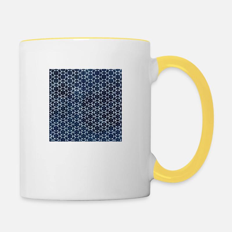 Silver Dark Blue Tie Dye Textile Pattern - Contrasting Mug - white/yellow