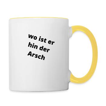 Wo ist er hin, der Arsch. - Tasse zweifarbig - Weiß/Gelb - Rechts