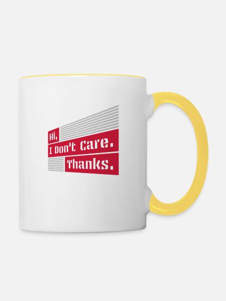 Hi I dont care - Tasse zweifarbig - Weiß/Gelb