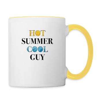 Chaud été cool gars feu et glace - Mug contrasté - blanc/jaune - Droite
