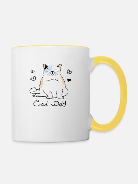 Cat Day - Tasse zweifarbig - Weiß/Gelb