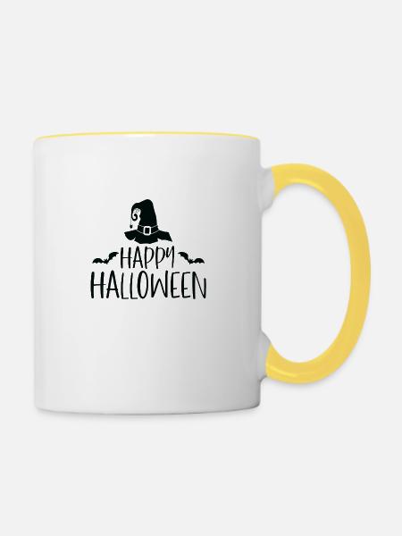 Happy Halloween - Tasse zweifarbig - Weiß/Gelb