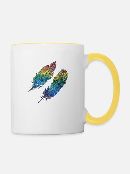 Feder - Tasse zweifarbig - Weiß/Gelb