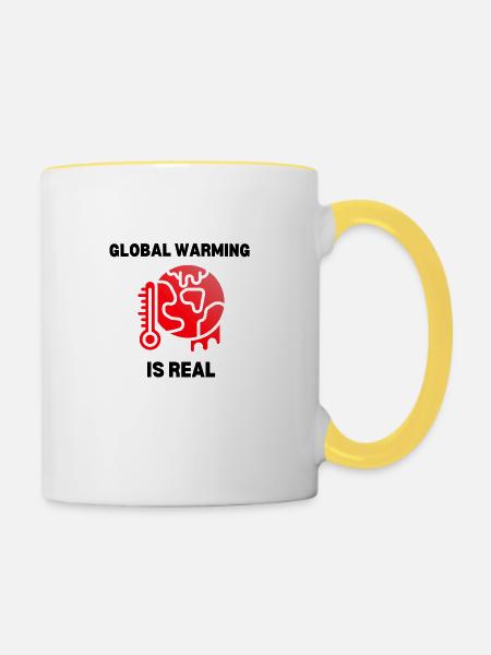 Globale Erwärmung ist real - Tasse zweifarbig - Weiß/Gelb