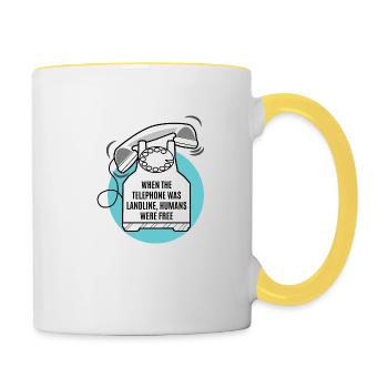 Sans téléphone, les humains sont libres - Mug contrasté - blanc/jaune - Droite
