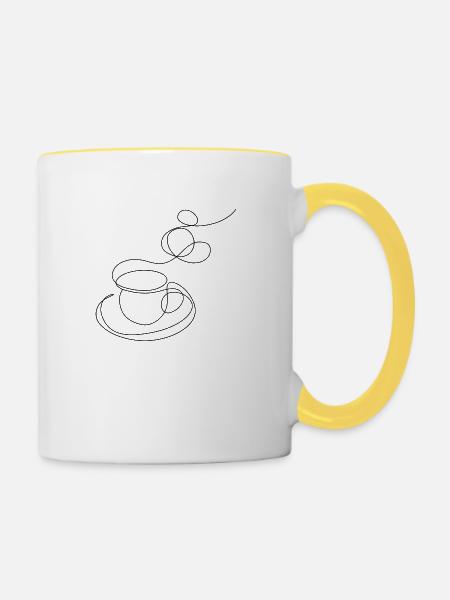 Kaffee lineart - Tasse zweifarbig - Weiß/Gelb