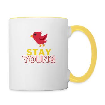 Stay young + bird - Tasse zweifarbig - Weiß/Gelb - Rechts