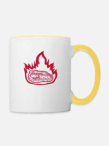 Heiß Feuer Steak saftig - Tasse zweifarbig - Weiß/Gelb