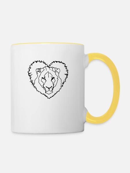Löwe Herz Geschenkidee - Tasse zweifarbig - Weiß/Gelb