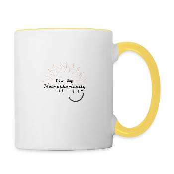 Neuer Tag neue Gelegenheit - Tasse zweifarbig - Weiß/Gelb - Rechts