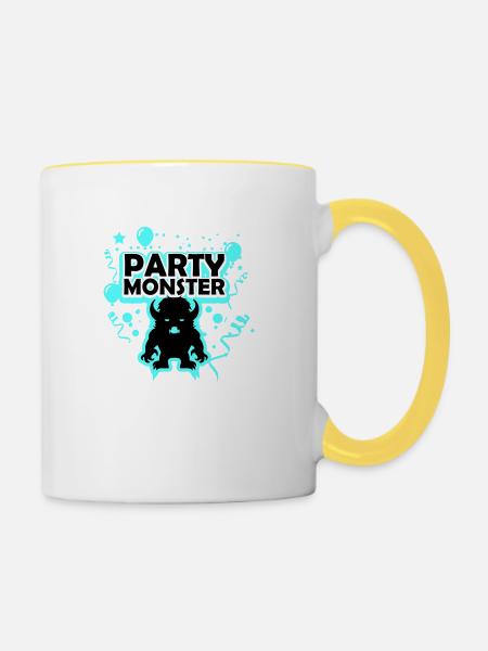 Partymonster hellblau - Tasse zweifarbig - Weiß/Gelb