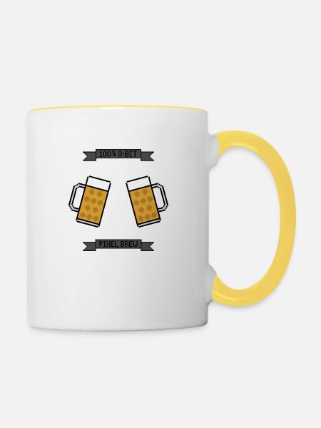 8-Bit Pixel Beer Mug - Tasse zweifarbig - Weiß/Gelb