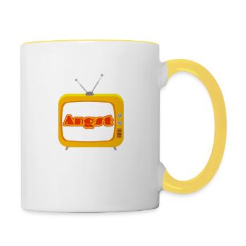 Retro Fernseher - Angst - Tasse zweifarbig - Weiß/Gelb - Rechts