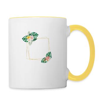 Tropical flowers customizable - Contrasting Mug - white/yellow - Right