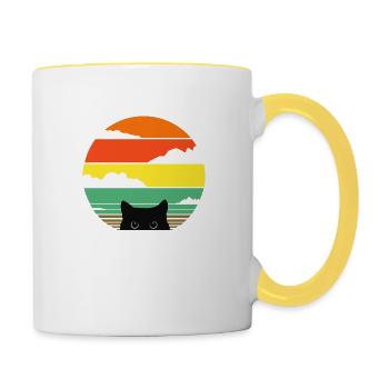 Cat Cat Owner Vintage Retro Design - Contrasting Mug - white/yellow - Right