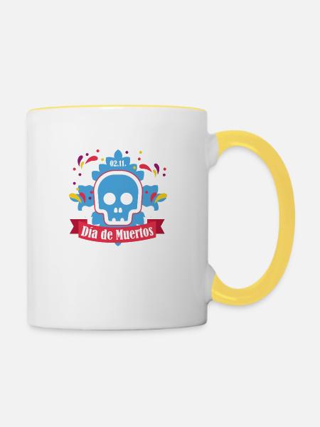 dia de muertos blau - Tasse zweifarbig - Weiß/Gelb