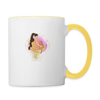 Déesse et son chat - Mug contrasté - blanc/jaune - Droite