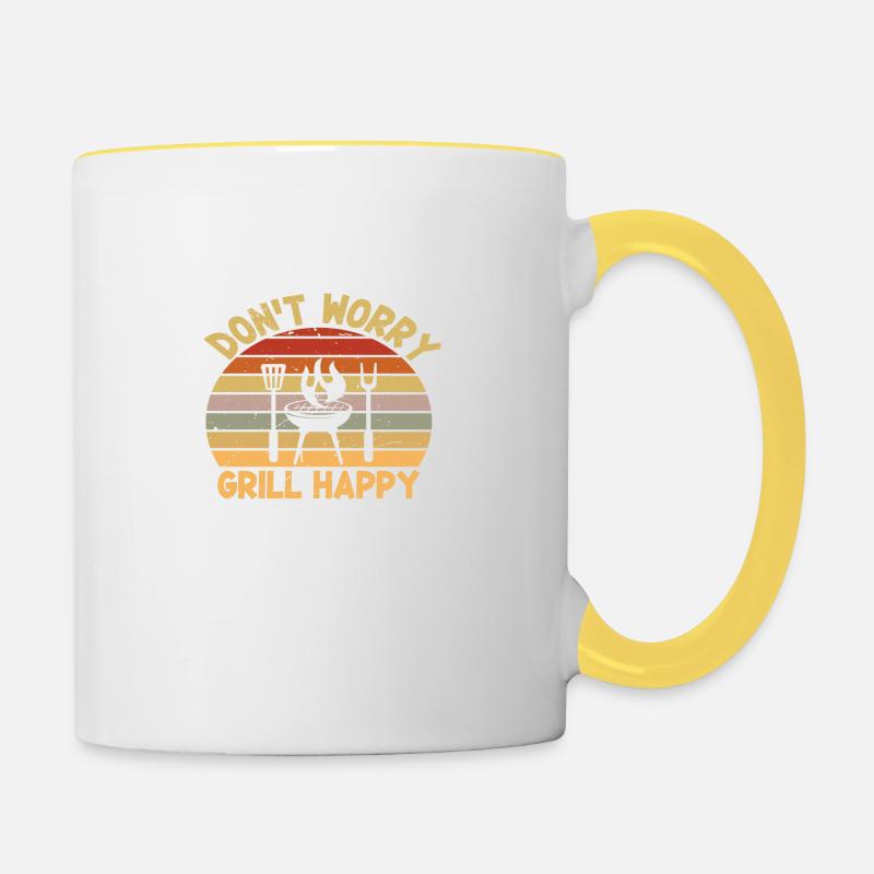 Don't Worry Grill Happy - Contrasting Mug - white/yellow