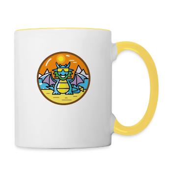 Dragon sur la plage - Mug contrasté - blanc/jaune - Droite
