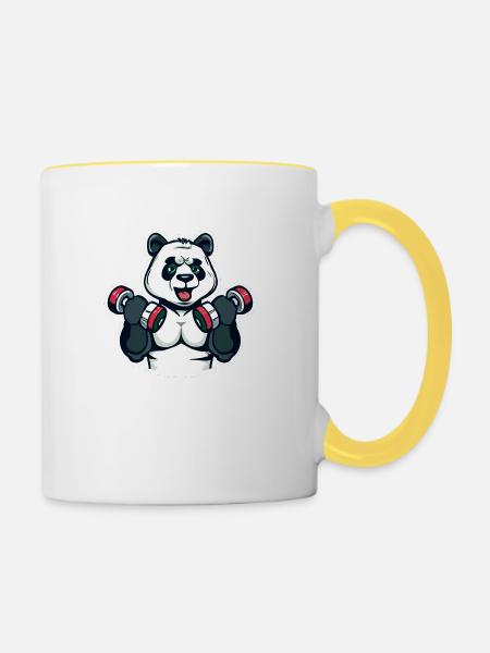 Pumpender Panda - Tasse zweifarbig - Weiß/Gelb