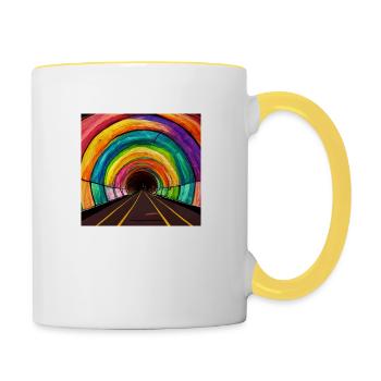 Regenbogen im Tunnel - Farbenfest - Tasse zweifarbig - Weiß/Gelb - Rechts