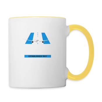 DUS Airport Düsseldorf Allemagne - Conception d’avion - Mug contrasté - blanc/jaune - Droite