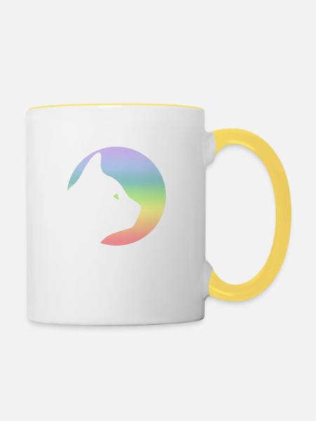 Katze - Tasse zweifarbig - Weiß/Gelb