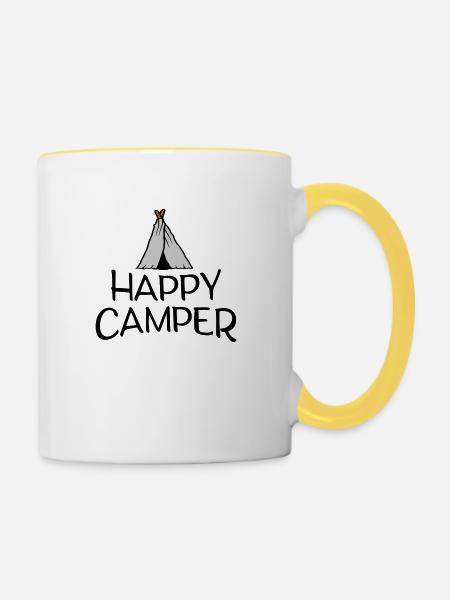 Happy Camper Primitives Zelt - Tasse zweifarbig - Weiß/Gelb