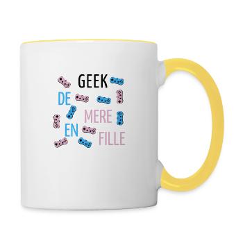 Geek from mother to daughter - Contrasting Mug - white/yellow - Right
