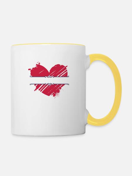 rote Herzspalte - Tasse zweifarbig - Weiß/Gelb