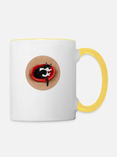 Katze im Korb - Tasse zweifarbig - Weiß/Gelb