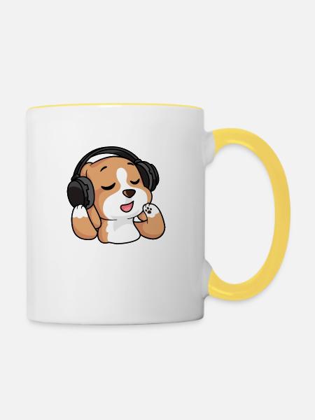 Der singende Beagle - Tasse zweifarbig - Weiß/Gelb