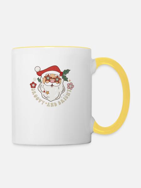 Groovy & Bright Chanson de Noël rétro de Noël - Mug contrasté - blanc/jaune