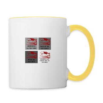 ce que je fais durant mon temps libre voiture - Mug contrasté - blanc/jaune - Droite