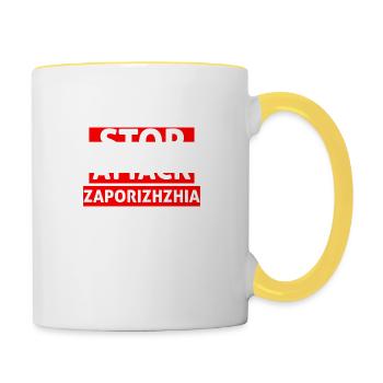 Arrêtez l'attaque nucléaire de Zaporizhzhia - Mug contrasté - blanc/jaune - Droite