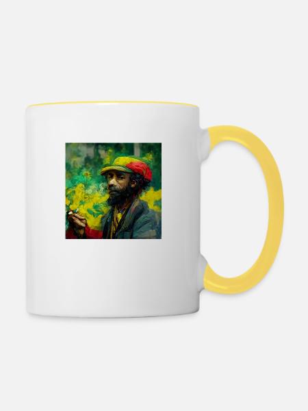 Rastafari Rauche Unkrautmalerei - Tasse zweifarbig - Weiß/Gelb