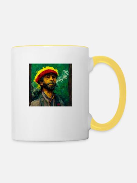 Rastafari Rauche Unkrautmalerei - Tasse zweifarbig - Weiß/Gelb